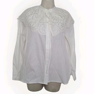 Rebecca Taylor Womens Sz XS  White Valerie Blouse Eyelet Overlay